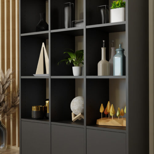 Grande bibliothèque de rangement sans fond avec portes