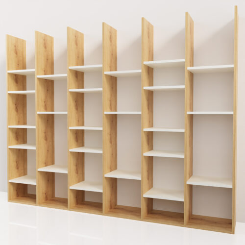 Étagère murale destructurée, bois et blanc <br> 232x180x30cm - Tikideco