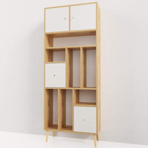 Bibliothèque de chambre, blanc et bois <br> 180x79x30cm - Tikideco
