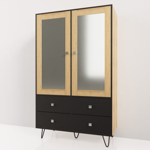 Bibliothèque avec porte vitrée <br> (180x120x50cm) sur pied - Tikimob