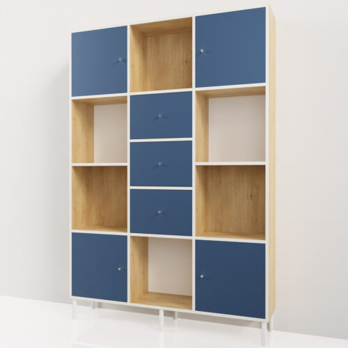 Bibliothèque bleue, étagère ouverte <br> (140x190x30cm) sur pieds - Tikideco