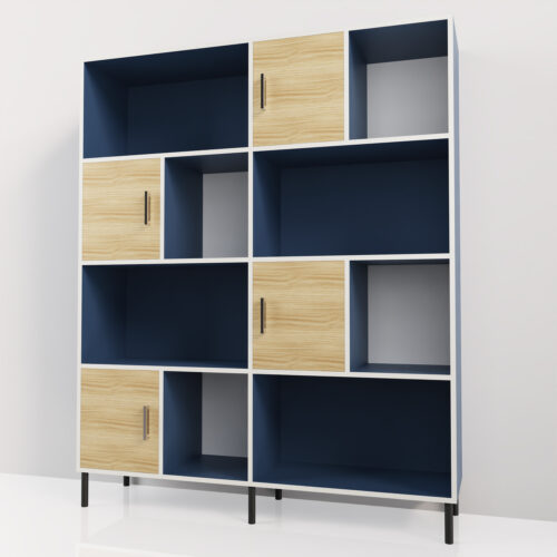 Meuble rangement casier <br> Bleu et bois, 180x159x40cm - Tikimob