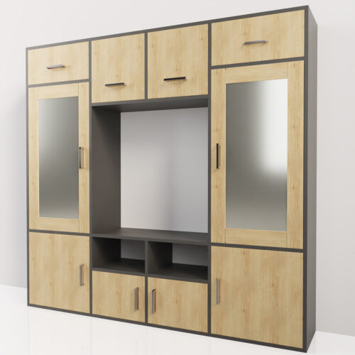 Bibliothèque meuble tv en bois <br> 190x180x35cm - Tikideco