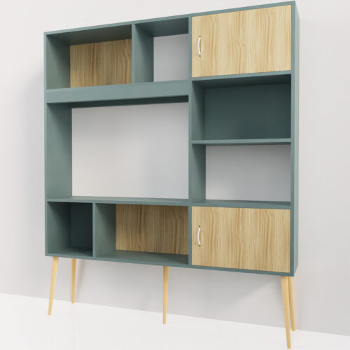 Armoire TV bois et gris anthracite <br> 162x150x30cm - Tikideco