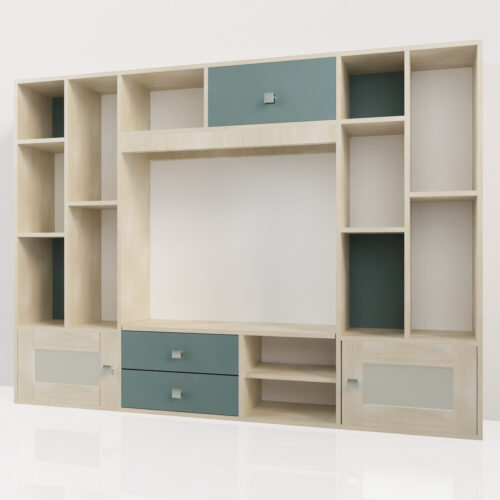 Meuble tv bleu, gris, blanc <br> 204x150x30cm - Tikideco
