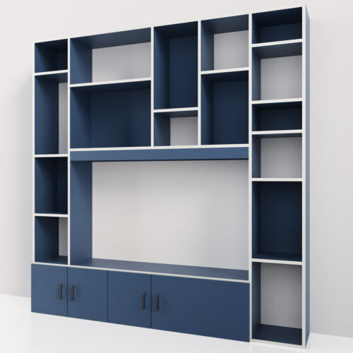 Meuble tv bleu marine et blanc <br> 206x200x30cm - Tikideco