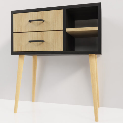 Table de chevet 2 tiroirs en bois <br> 60x70x30cm - Tikideco