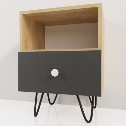 Table de chevet grise en bois <br> 50x50x35cm - Tikideco