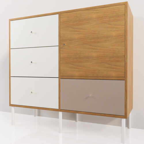 Meuble salon rangement, bois et blanc <br> 118x90x43cm - Tikideco