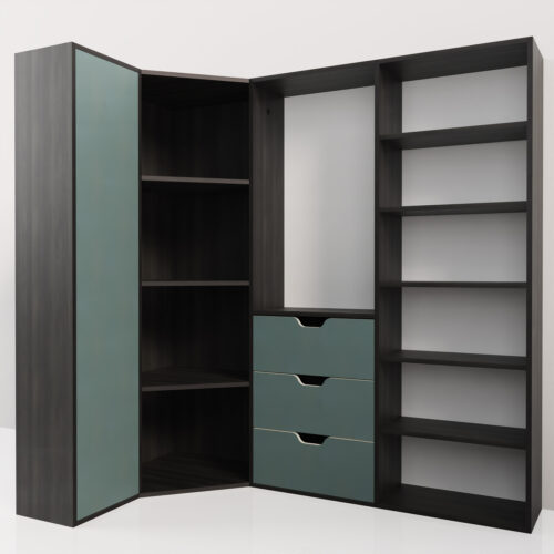 Meuble d'angle salon, couleur bleu <br> 181x103x180cm - Tikideco