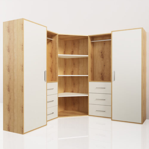 Meuble d'angle pour chambre, mélaminé 19mm <br> 196x196x180cm - Tikideco