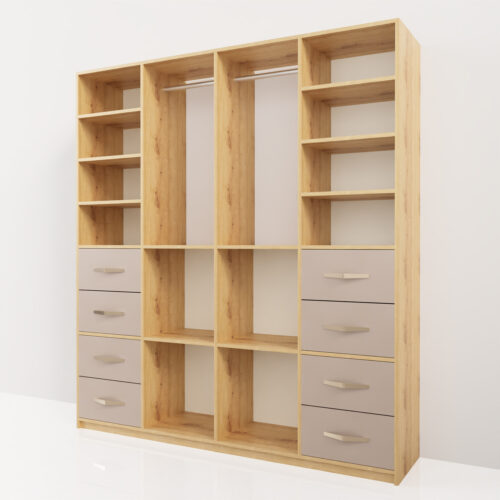 Dressing sans porte, contemporain, bois crème et blanc<br> 200x45x220cm - Tikideco