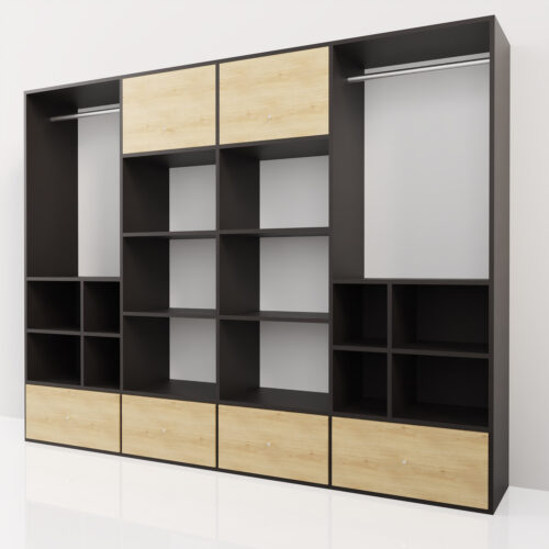 Dressing ouvert élégant, bois noir et clair<br> 193x40x250cm - Tikideco