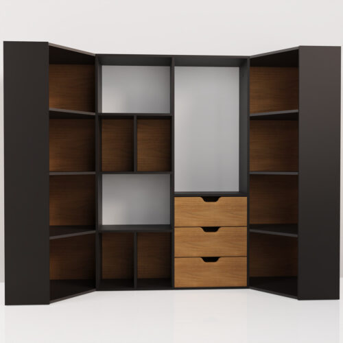 Dressing en coin, forme U, en bois <br> 234x60x180,5cm - Tikideco