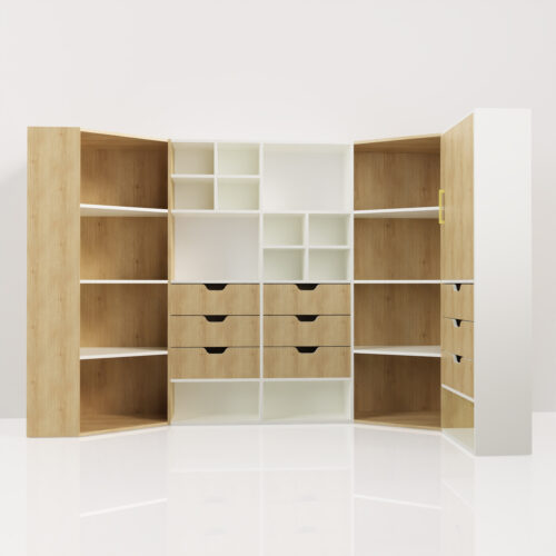 Dressing blanc et bois, lumineux <br> 274x118x180,5cm - Tikideco