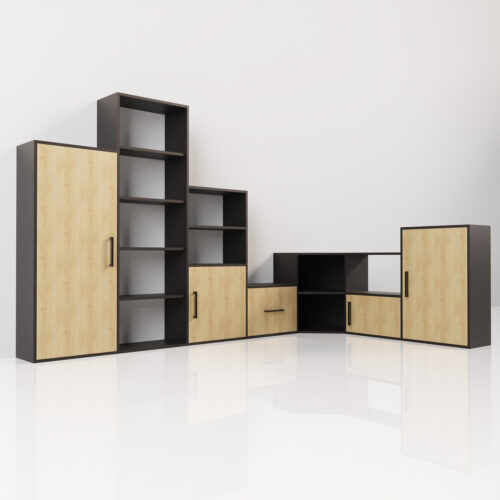 Meuble en angle bois et noir <br> 292x176x70cm - Tikideco