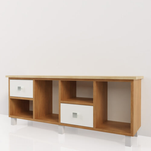 Meuble décoration salon, étagères et tiroirs <br> 122,26x40x30cm - Tikideco