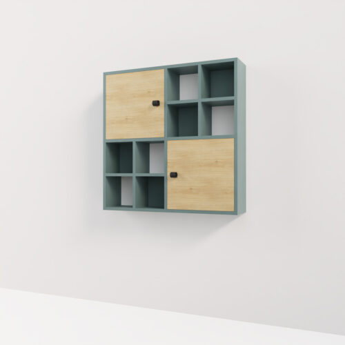 Meuble suspendu bois clair et gris <br> 90x90x20cm - Tikideco