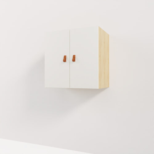 Petit meuble suspendu en blanc et bois <br> 60x60x40cm - Tikideco