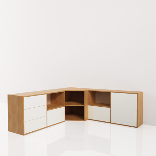 Meuble tv en angle en bois <br> 196x196x70cm - Tikideco