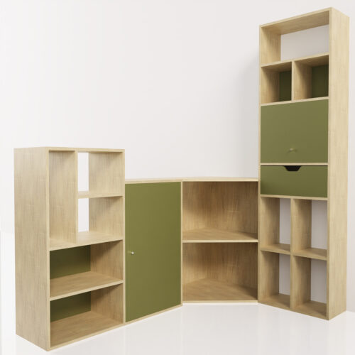 Meuble télé angle moderne en bois <br> 196x138x222cm - Tikideco