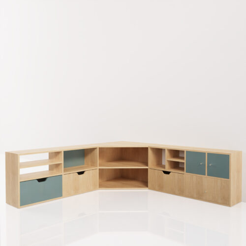 Meuble tv d'angle design, bas et en bois <br> 196x196x60cm - Tikideco