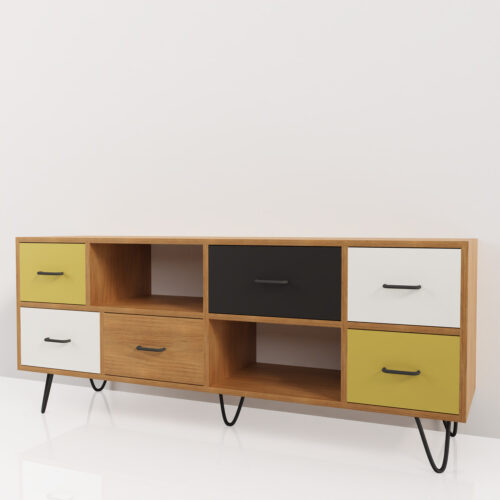 Meuble bas television tiroirs multiples <br> 160x40x50cm - Tikideco