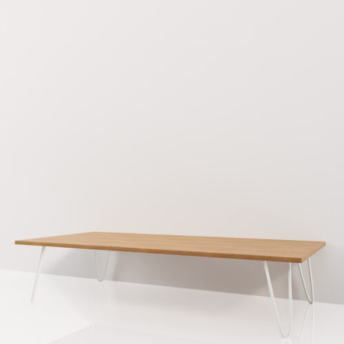 Table basse plateau bois, pieds blancs <br> 150x70x32cm - TikiTikidecomob