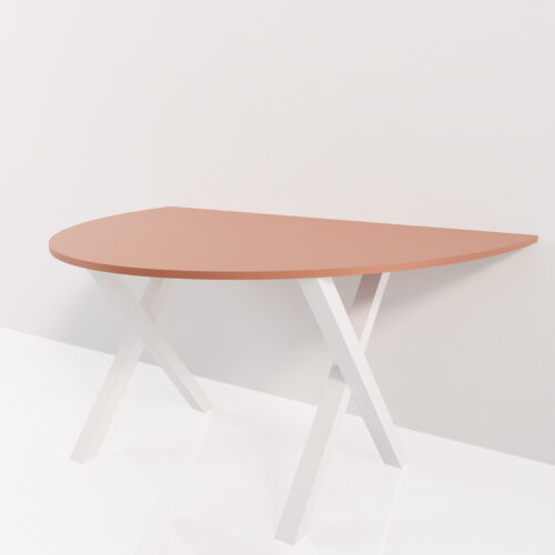Table demi lune, bois et blanc, mélaminé 19mm <br> 150x105x73cm - Tikideco