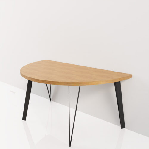 Table en demi cercle, bois et pieds noirs <br> 160x90x75cm - Tikideco