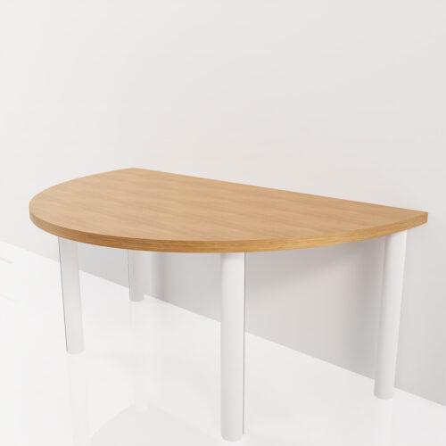 Table demi ronde, bois et pieds blancs <br> 167x101x75cm - Tikideco