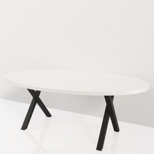 Table ovale en bois, pieds noirs, mélaminé <br> 200x120x75cm - Tikideco