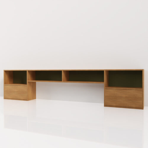 Tête de lit basse couleur bois et olive <br> 287x64x30cm - Tikideco