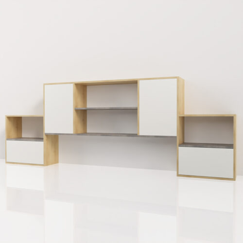 Tête de lit double en bois, blanc et gris <br>287x123x30cm - Tikideco