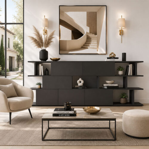 Myrta, un buffet asymétrique mêlant volumes fermés et niches ouvertes pour un design élégant et sur mesure