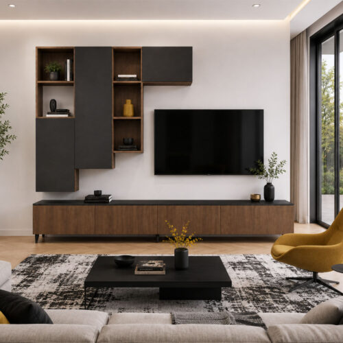 Meuble TV bibliothèque bois