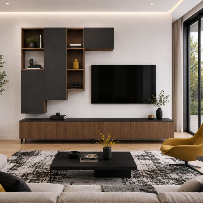 Meuble TV bibliothèque bois