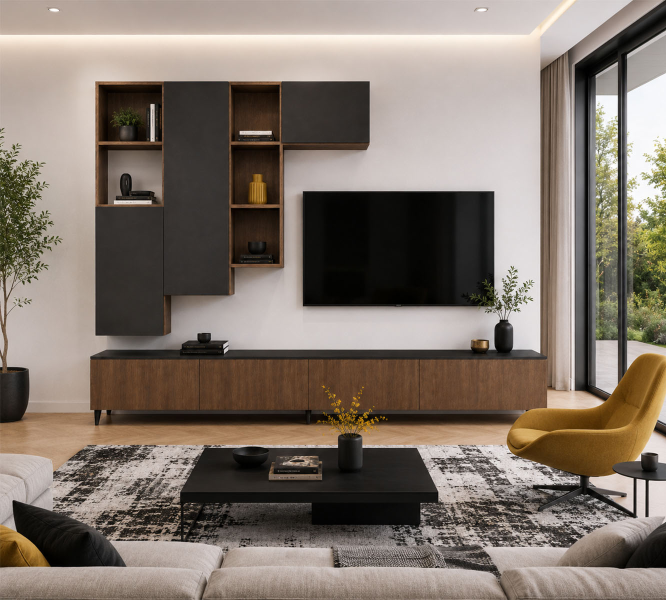 Meuble TV bibliothèque bois