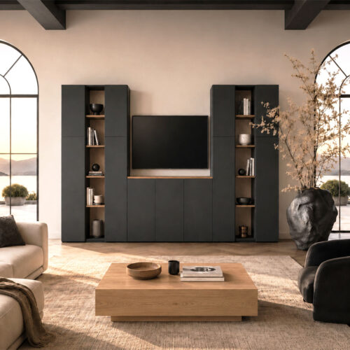 Avelis, un meuble TV sur mesure aux lignes épurées, pensé pour organiser et sublimer votre intérieur