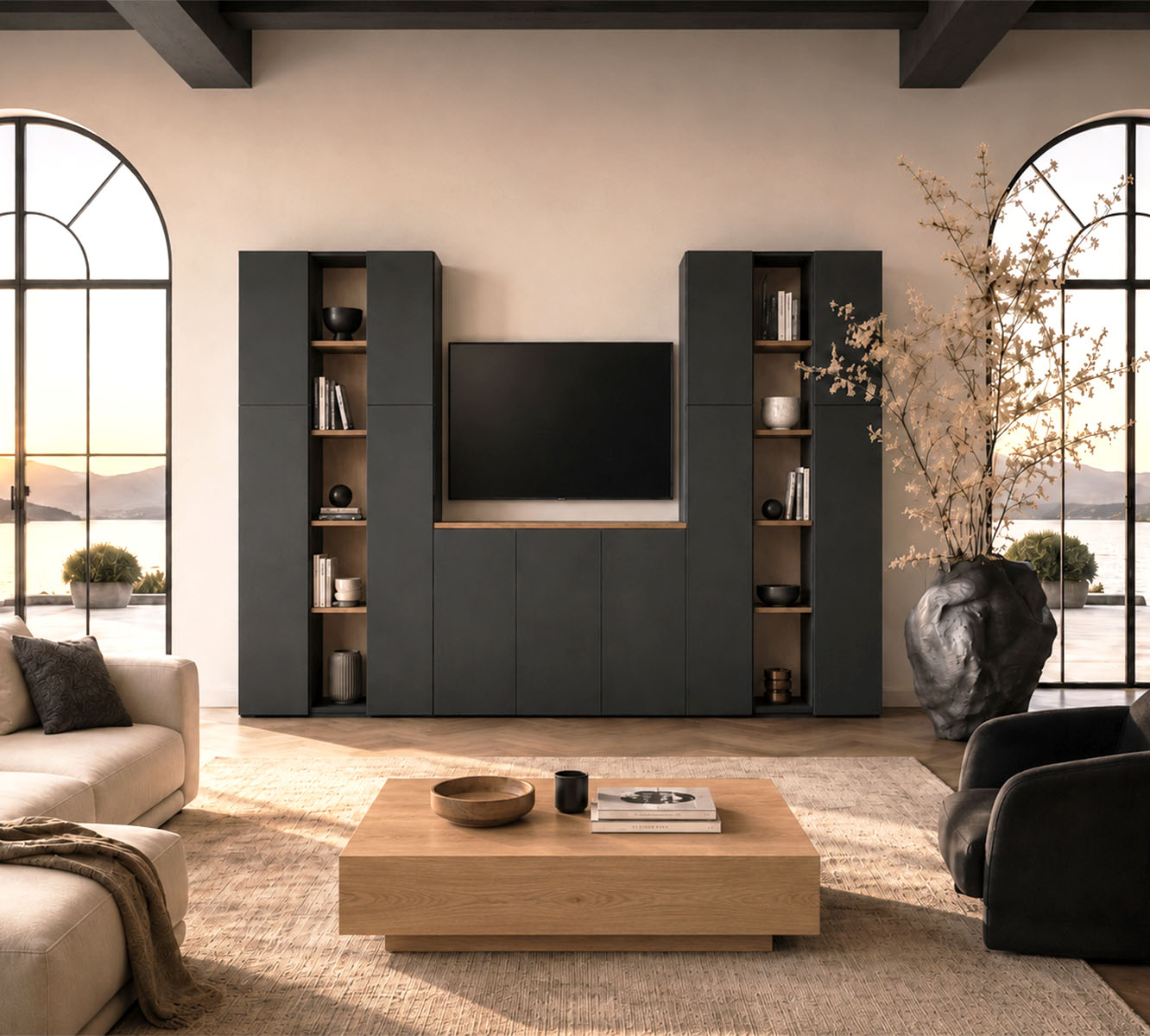 Avelis, un meuble TV sur mesure aux lignes épurées, pensé pour organiser et sublimer votre intérieur