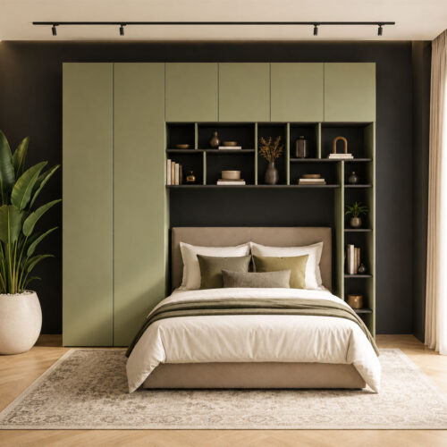 Aveline, un ensemble nuit au design sculptural qui mêle rangements généreux et niches décoratives