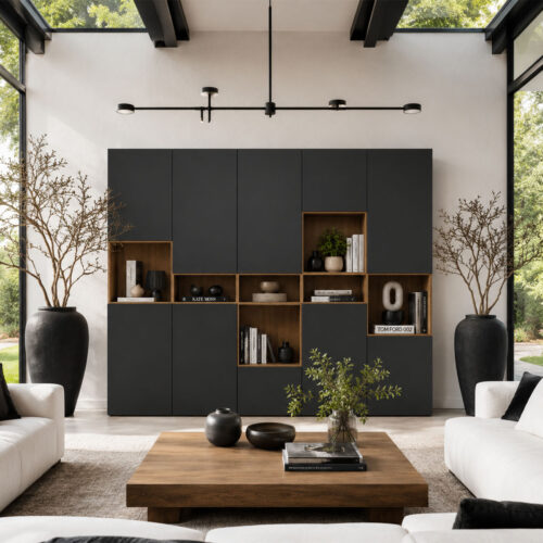 Mira, un meuble qui structure l’espace avec élégance, tout en transformant le rangement en véritable mise en scène décorative